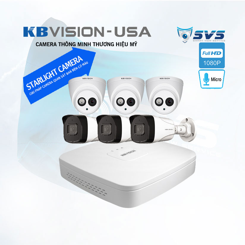 Trọn Bộ 6 Camera Kbvision 2.0MP Starlight Có Mic