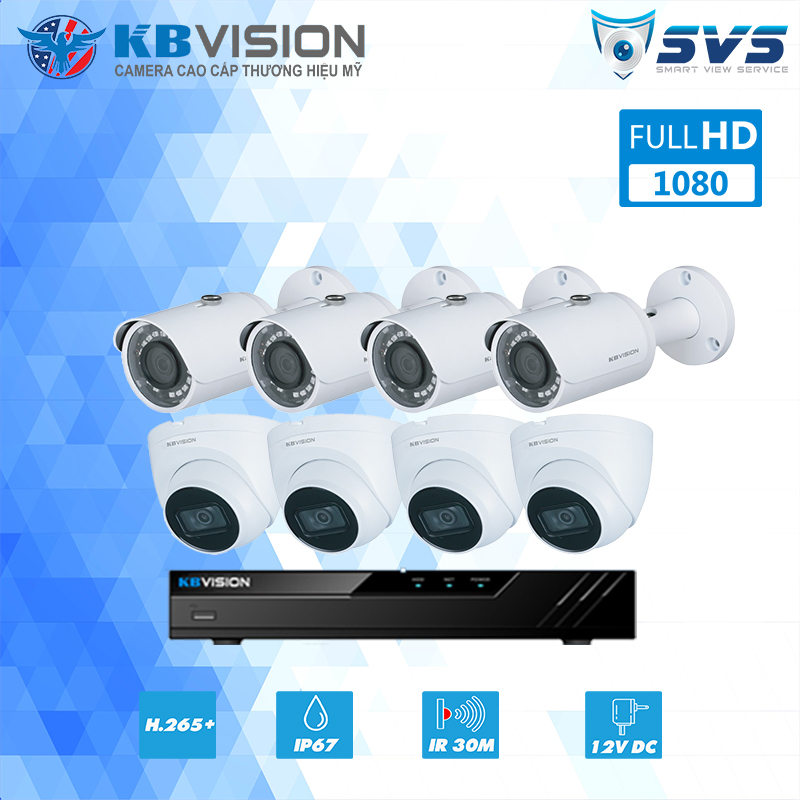 Trọn Bộ 8 Camera IP Kbvision 2.0MP