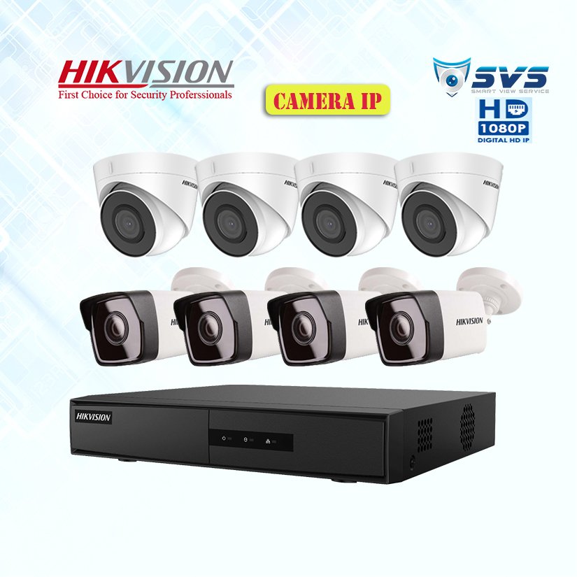 Trọn bộ 8 camera IP 2.0MP Hikvision