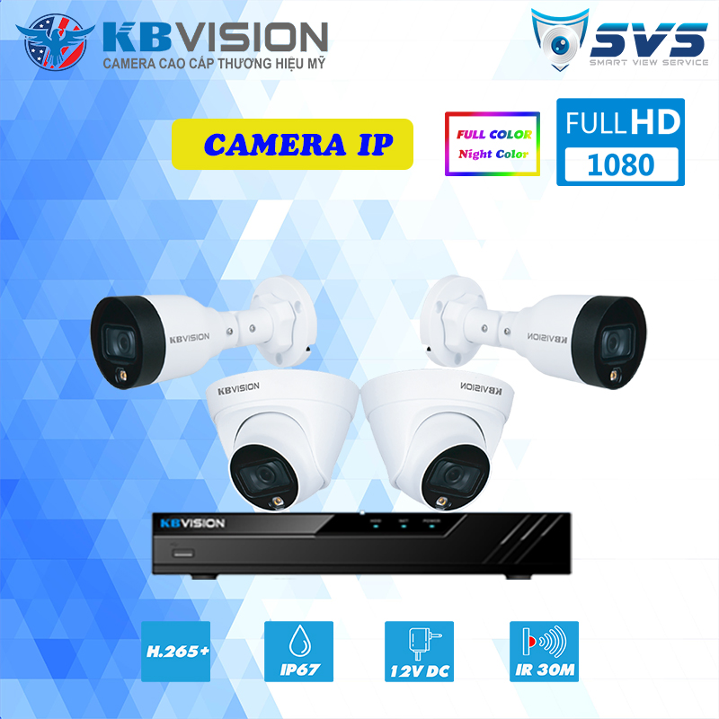 Trọn Bộ 4 Camera Kbvision Ip 2mp Có Màu Ban đêm