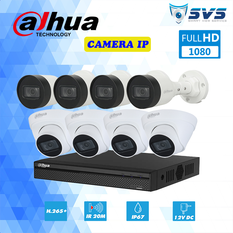 Trọn bộ 8 Camera DAHUA IP 2MP