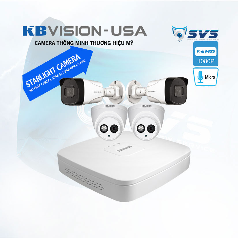 Trọn Bộ 4 Camera Kbvision 2.0MP Starlight Có Mic