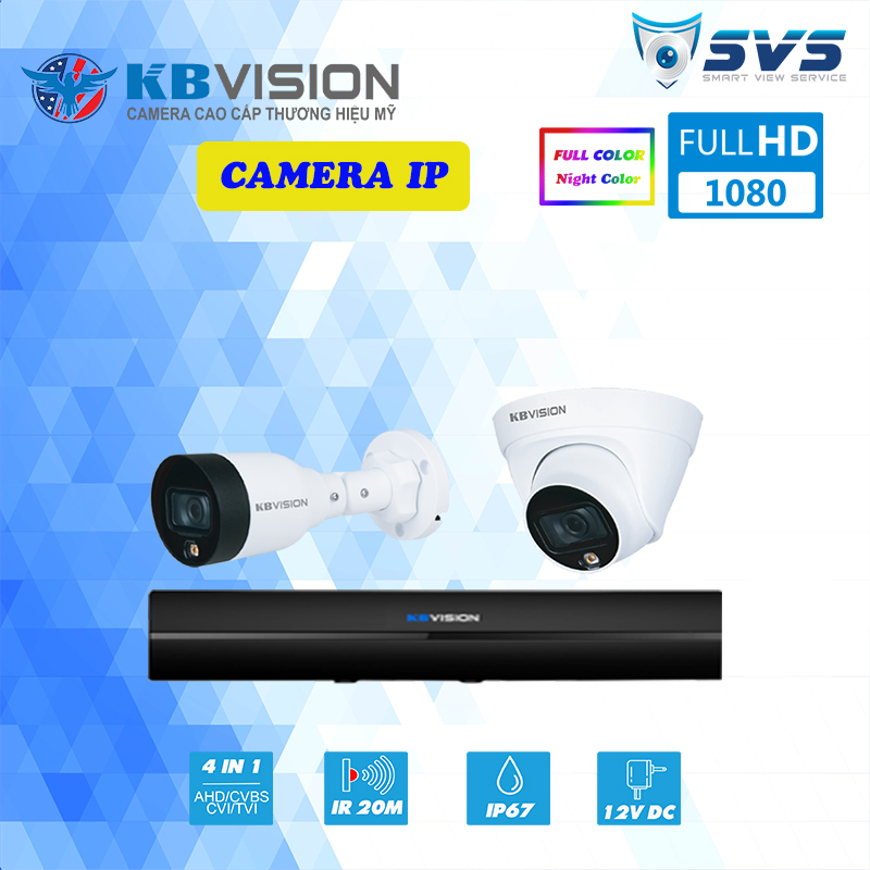 Trọn bộ 2 Camera KBVISION IP 2MP có màu ban đêm