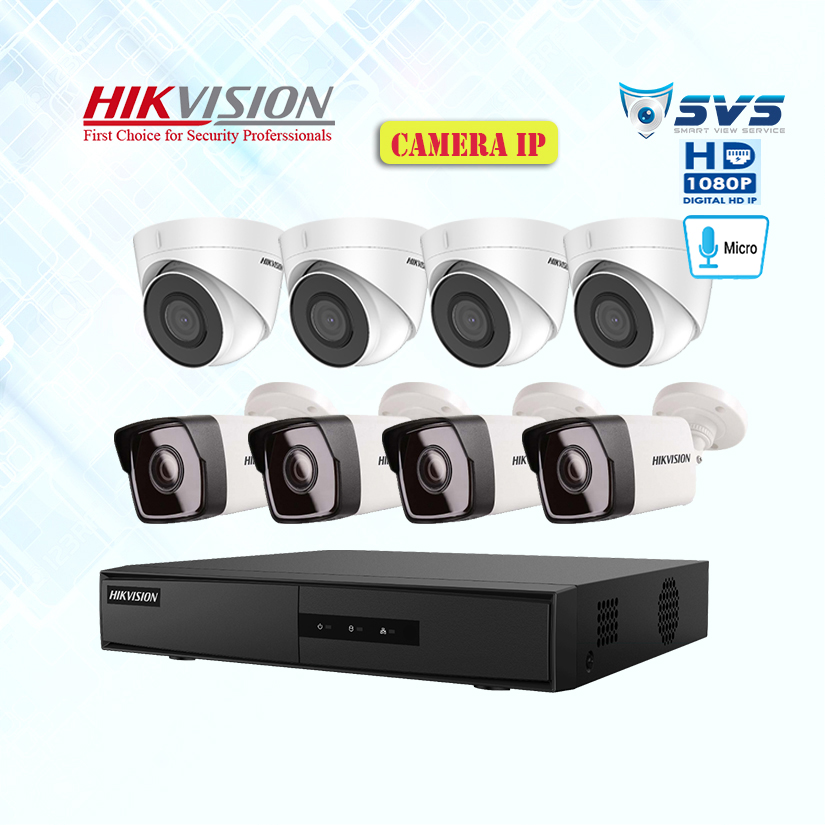 Trọn Bộ 8 Camera IP Hikvision 2.0MP Có Mic