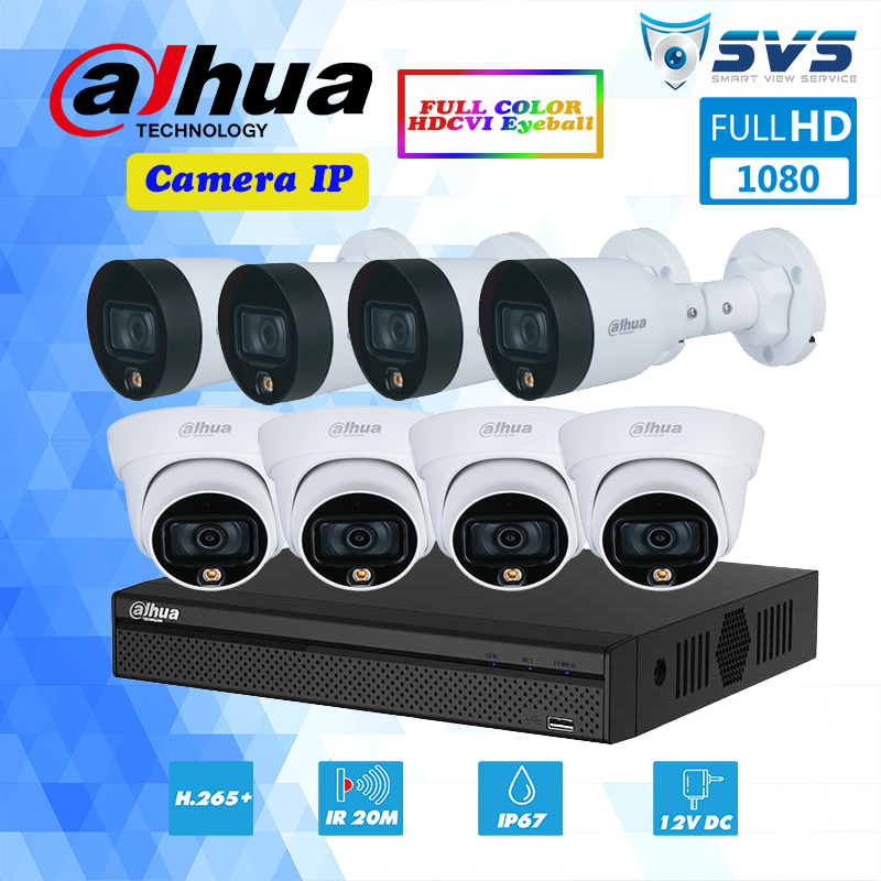 Trọn bộ 8 Camera DAHUA IP 2MP Full-Color