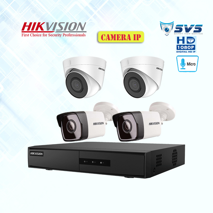 Trọn Bộ 4 Camera IP Hikvision 2.0MP Có Mic