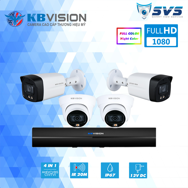 Trọn bộ 4 Camera KBVISION 2MP có màu ban đêm