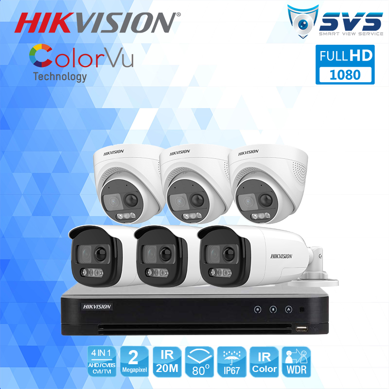 Trọn Bộ 6 Camera Hikvision 2.0MP Colorvu