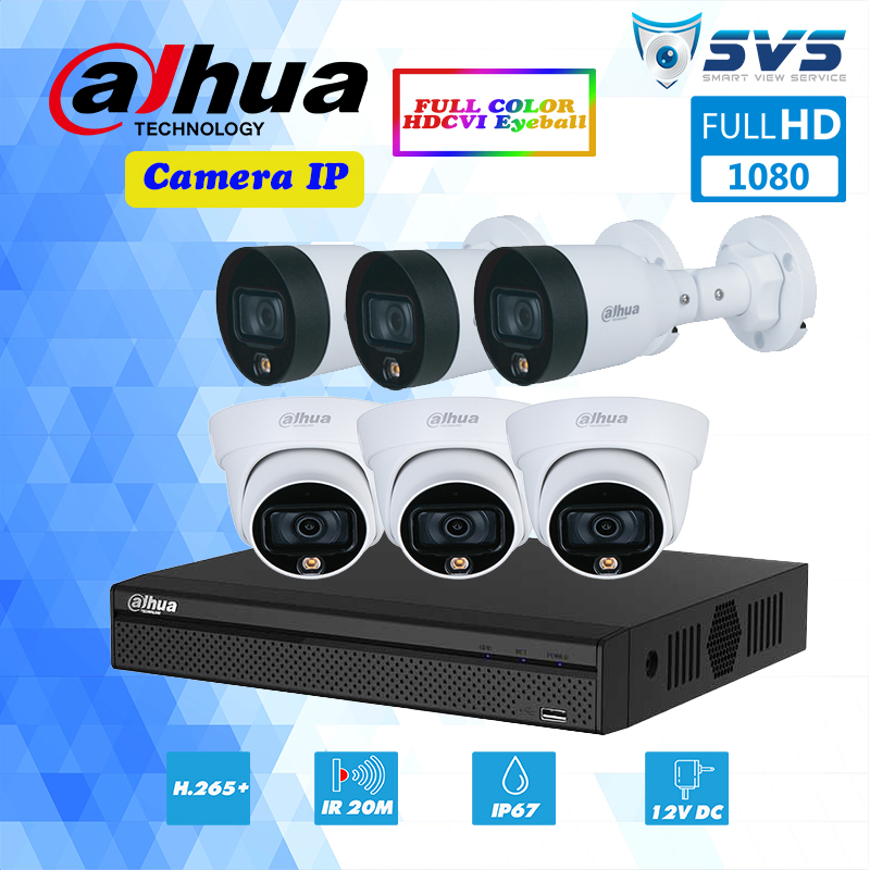 Trọn bộ 6 Camera DAHUA IP 2MP Full-Color