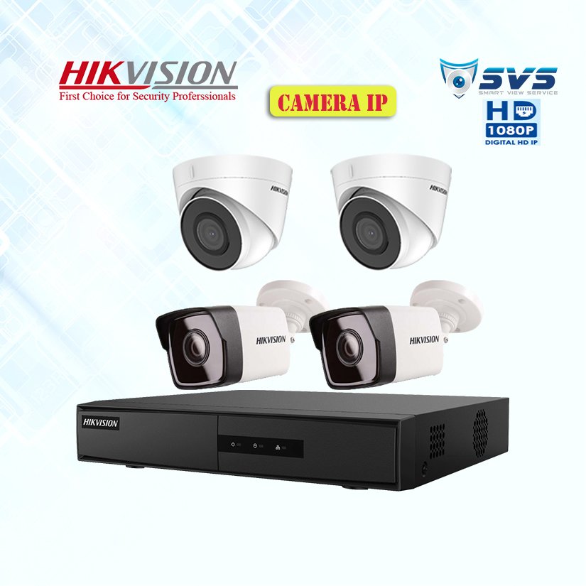 Trọn bộ 4 camera IP 2.0MP Hikvision